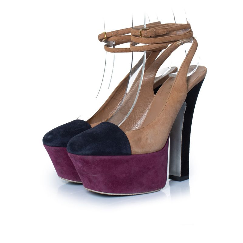 Yves Saint Laurent Tricolor Suede Platform Pumps